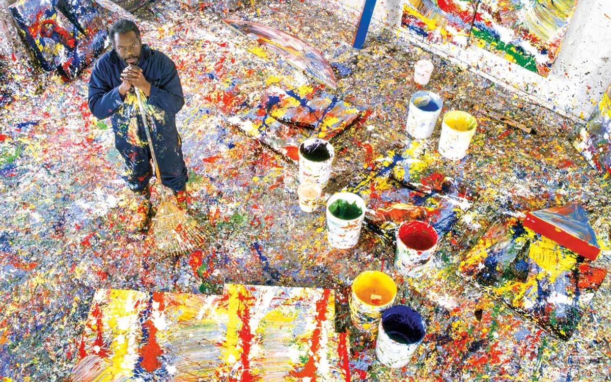 Sam Gilliam in his studio in the 1980s